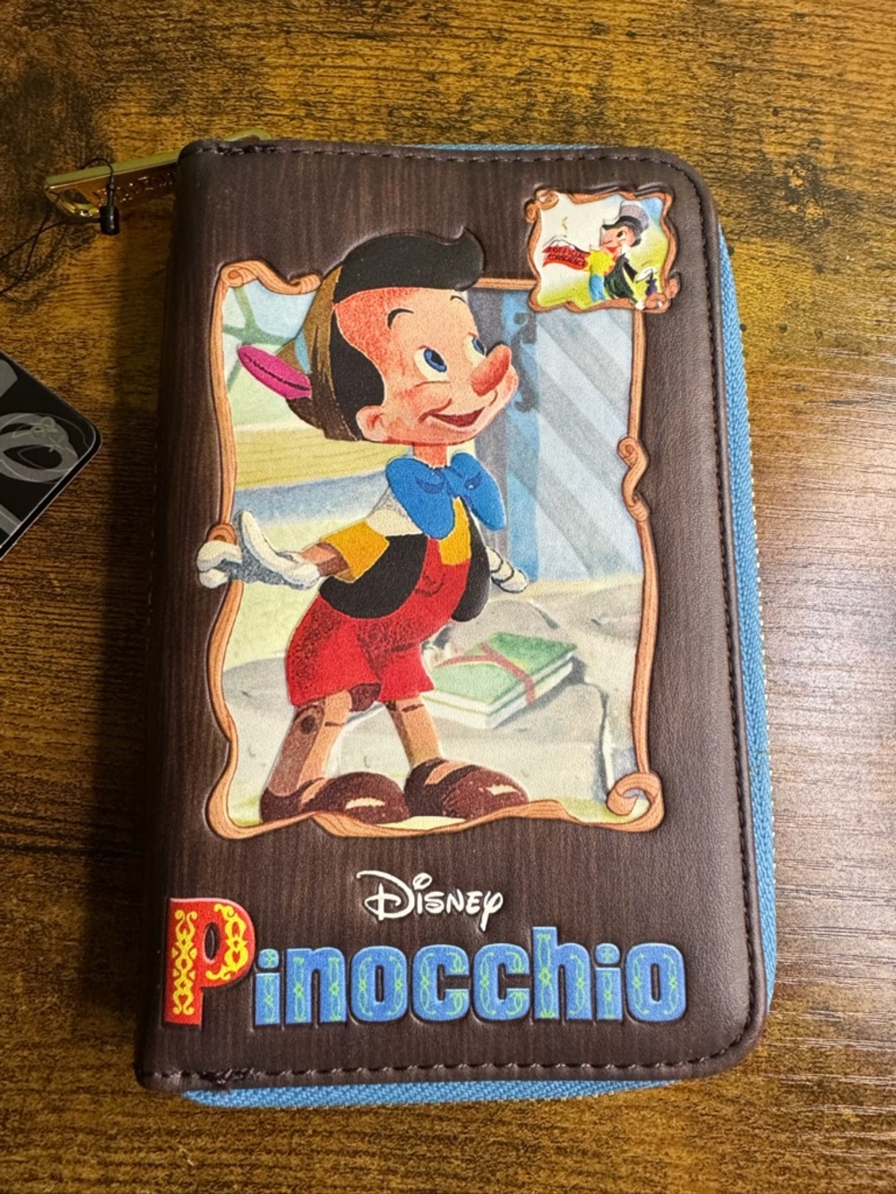 Disney Pinocchio Brown Blue Zip Wallet